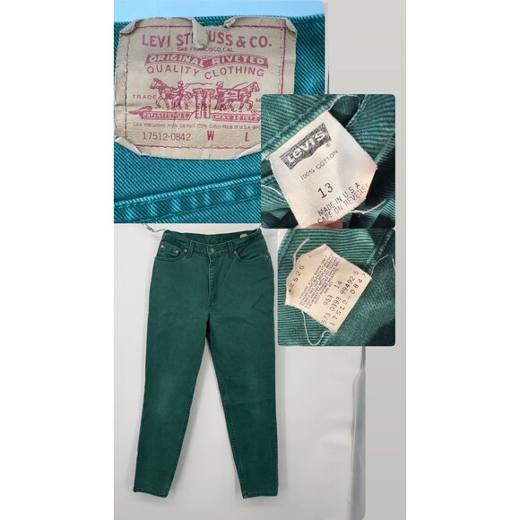 VTG 90s LEVI'S Women's High Waist Tapered Green Size 13 Jeans 17512-0842 Red Tag - Picture 1 of 14